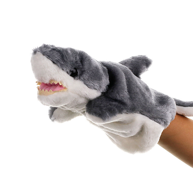 Stock plush hand puppet marine animal 28cm shark doll finger puppet factory wholesale
