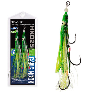 Hameçon de pêche au calmar TEASER HK025 6/0 8/0 Triple Rig Assist Hook Octopus Squid Skirts Jig Soft Fishing Lure - Product Image 1