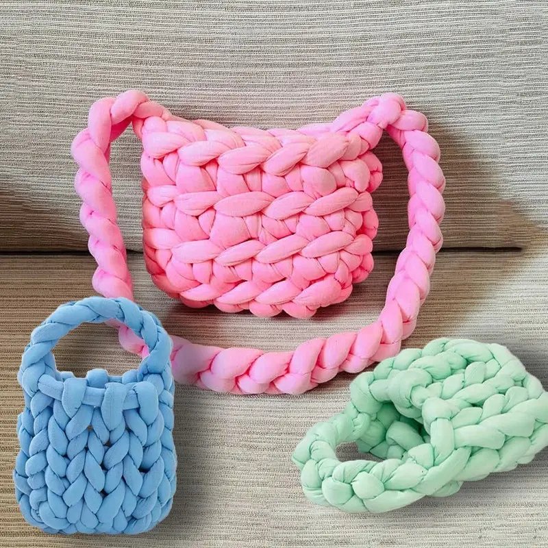 2023 Chunky woolen yarn hand knitted woven shoulder bags women winter handbag handmade knitting crochet tote bag