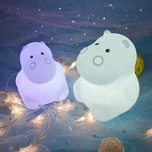 <span class=keywords><strong>Veilleuse</strong></span> hippopotame mignonne pour chambre d'enfant de bébé avec lampe de chevet à LED avec couleurs RVB variables avec télécommande tactile - Product Image 2