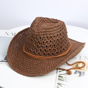 Großhandel westlichen Cowboyhut Strand Jazz Hut Ritter große Krempe Cowboy Strohhüte mit Seil - Product Image 4