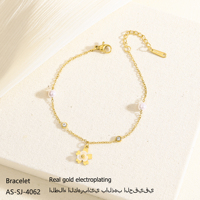 Bracelet ajustable en acier inoxydable 304/316 plaqué or 18 carats avec breloque fleur, design de niche étanche et exquis, vente en gros pour femmes