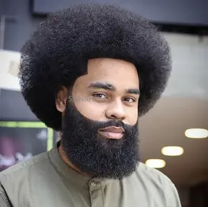 4mm afro curl gerçek hint İnsan saç gerçekçi bıyık ve sakal tam dantel taban peruk stok