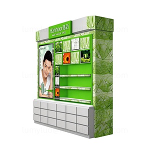 Présentoir en bois personnalisable avec éclairage LED et tiroirs, meuble arrière pour produits de soin, unité de rayonnage pour cosmétiques en magasin - Product Image 6