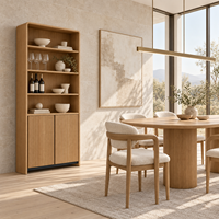 Armoire à vin haute en bois avec portes cannelées et étagères ouvertes, meuble de rangement et présentoir à vin pour salle à manger, cuisine, maison