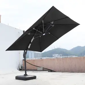 10ft Offset Cantilever Garden Led Umbrella Patio Outdoor Parasol With Solar Lights