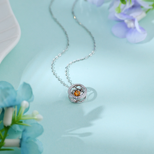 Handmade Round Shape 14K White Gold <b>Solid</b> Natural Diamonds Pendants <b>Necklace</b> With Sapphire Women Classic Gift Luxury Jewelry - Product Image 4