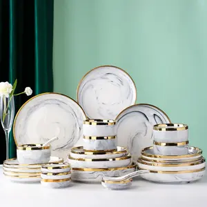 Luxury Ceramic Dinnerware Set For Restaurant Hotel Elegant Green Round Dinner Plates Dishes Salad Soup Bowl Party Occasions