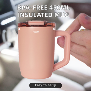 Mug à café isotherme en acier inoxydable sans BPA de 450 ml avec couvercle anti-fuite - Tasse de voyage portable pour boissons chaudes et froides en aluminium - Product Image 2