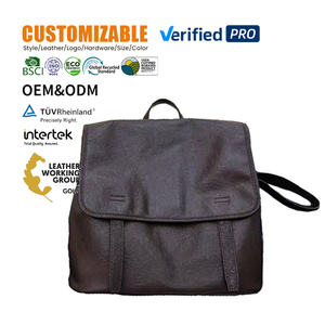 Plantaardig gelooid echt lederen rugzak Dames grote capaciteit koeienhuid reisrugzak Retro <span class=keywords><strong>laptop</strong></span> woon-werkverkeer dagrugzak op maat - Product Image 1