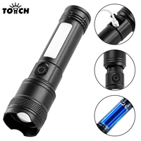 Lampe de poche LED 450LM COB avec lumière latérale rouge et bleue, 6 modes, rechargeable par Type-C, zoomable, IP65, torche ABS pour le camping et les situations d'urgence