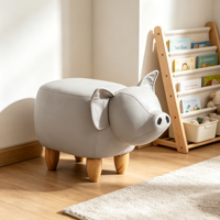 Tabouret ottoman en forme de cochon mignon, repose-pieds rembourré, pieds en bois massif, chaise pour enfants, pour chambre d'enfant, pour changer de chaussures, moderne, pour chambre à coucher et salon