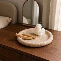 Plateau rond en travertin naturel, beige, plateau décoratif en pierre pour la décoration de la maison, la salle de bain, l'organisation de bijoux, directement de l'usine