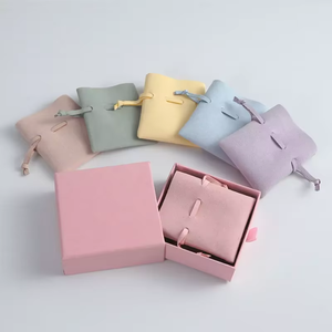 Custom Print Embossed Logo Gray Microfiber Suede Fabric Durable 8x8cm Small Gift <b>Drawstring</b> Jewelry <b>Pouch</b> Bags for Pendant - Product Image 2