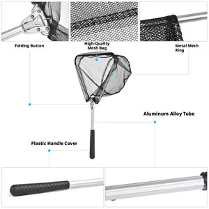Épuisette de pêche pliable Sendema en alliage d'aluminium épais, double rangée de mailles, profondeur 20 cm, portable, en nylon + filet - Product Image 5