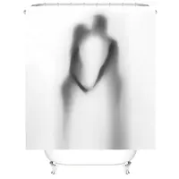 Cortina de ducha de tela blanca impermeable con logotipo personalizado, sin gancho, poliéster, juego con revestimiento a presión