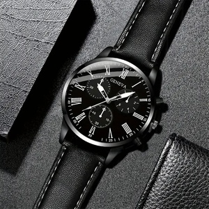 Ensemble de 2 montres analogiques à quartz pour homme, <span class=keywords><strong>bracelet</strong></span> en cuir, <span class=keywords><strong>montre</strong></span> de mode pour affaires/sport, boîtier en alliage, cadran en verre, cadeau idéal - Product Image 3