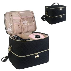 Portable Double Layer Cosmetic Bag, Travel Toiletry Organizer with Shoulder Strap, <b>Makeup</b> <b>Case</b> with Dividers for Home, Travel - Product Image 2