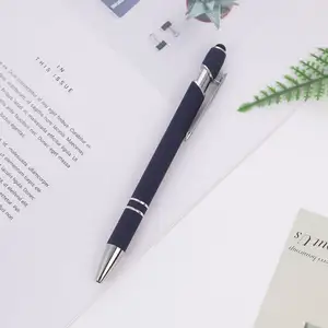 Soft Cover Promotional Metal Rubberized Ballpoint Pen Aluminum Touch Stylus Logo Pen With Custom Engraved Name