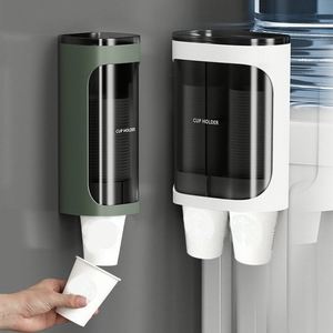Distributeur d'eau mural automatique en plastique jetable avec support à gobelets en papier à un seul niveau - Product Image 1