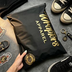 Wholesale Matte Black Zip Lock Pouch Custom Gold Print Logo Resealable <b>PE</b> Zipper Bag For Streetwear Apparel Packaging - Product Image 2