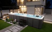 Piscina Moderna Infinita con Spa, Jacuzzi Exterior de Acrílico con Sistema Balboa y Turbina, Piscina Elevada para Jardín de Hotel