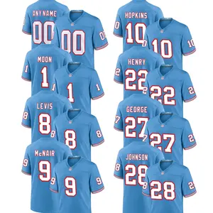 2024 Heren Lichtblauwe Tennessee Titans Oilers Throwback Truien Amerikaanse Voetbal Shirts Gestikt Geborduurde Groothandel Kleding