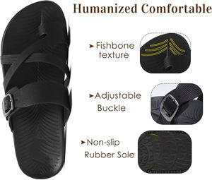 Mode sandales plates à lanières confortable fasciite plantaire soutien de la voûte plantaire été réglable bout ouvert coussin habillé Les Sandales - Product Image 6