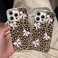 Coque de téléphone portable en TPU à imprimé léopard INS avec nœud, étui en cuir tendance, coque arrière pour iPhone 16 15 17 Air 18 Pro Max