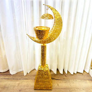 Bruciatore di Incenso di Lusso a Forma di Luna in Metallo Dorato, Bruciatore Arabo a Carbone da Terra per il Festival Musulmano del Ramadan, Grande Bruciatore Bakhoor in Ferro per Uso Domestico - Product Image 1