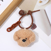 Porte-clés en peluche chien Teddy de dessin animé, mignon chien bouclé, porte-téléphone animal, anneaux en silicone avec clochette, breloque de sac, pendentif, porte-clés de voiture