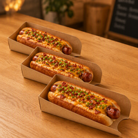 Boîte en papier kraft pour hot-dogs en gros, plateau jetable pour saucisses, conteneur alimentaire pliable pour pique-nique, fête, camping, à emporter