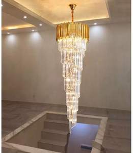 Zèle Éclairage Grand Pas Cher Lustre Villa Maison Hôtel Moderne Grand Cristal Or Lustres Pendentif Lumière - Product Image 5