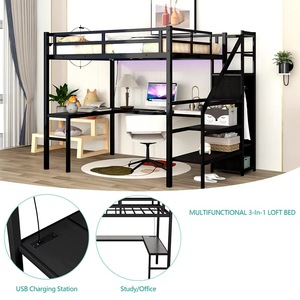 Cama litera de tamaño completo con escritorio debajo, para uso doméstico y comercio transfronterizo, cama alta, dormitorio doble integrado moderno y minimalista - Product Image 4