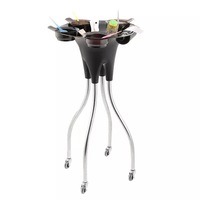 Plateau de rangement intelligent pour coiffeur, pliable et mobile, en acier inoxydable noir, chariot pour extensions de cheveux de salon de beauté