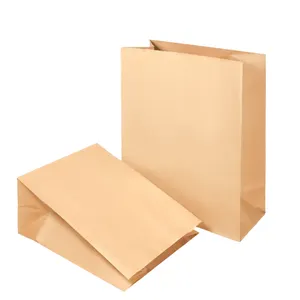 Custom printed craft vegetable paperbags for supermarket 100% biodegradable plain brown kraft grocery paper bag without handles