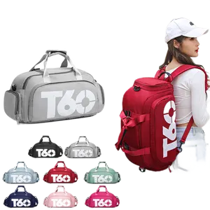Custom Logo Unisex Large Capacity Waterproof Sports Fitness Duffle Backpack Weekend Gym Travel Duffel Bag With Shoes Compartment