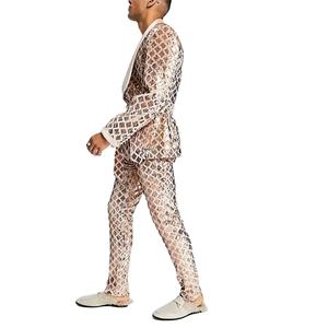男性用シングルブレストプラスサイズスキニーパーティーダイヤモンドスパンコールブレザーシャイニングセットパンツ付き - Product Image 2