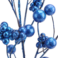Kerstversiering, natuurlijke en kunstmatige decoratie, blauwe plastic schuim-bessen en -vruchten met steel, groothandel leverancier
