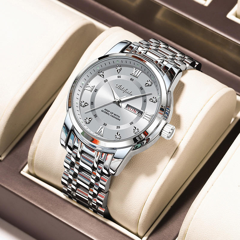 Cadran blanc couleur acier [Montre mécanique suisse] Étanche