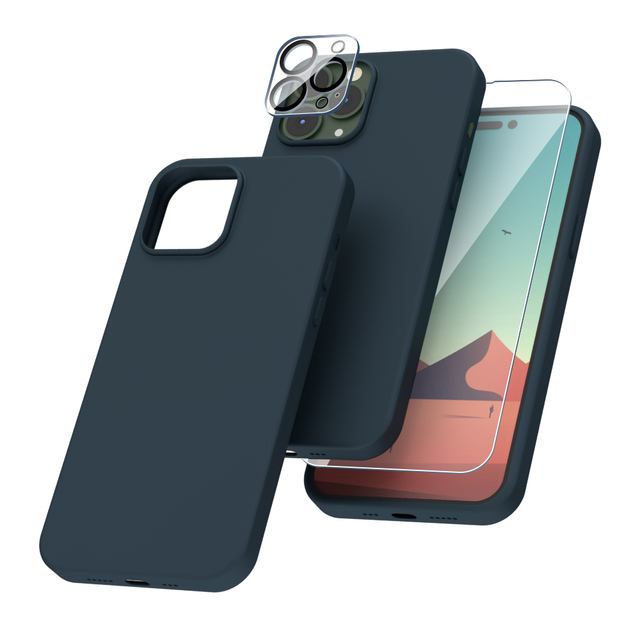 Original Liquid Silicone Phone Case and Screen Protector Camera Lens Protector Set for iPhone 16 15 14 13 12 11 Pro Max Plus