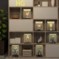 Boîte de présentation moderne en acrylique transparent avec éclairage LED, écologique et anti-poussière, pour objets de collection et figurines d'action
