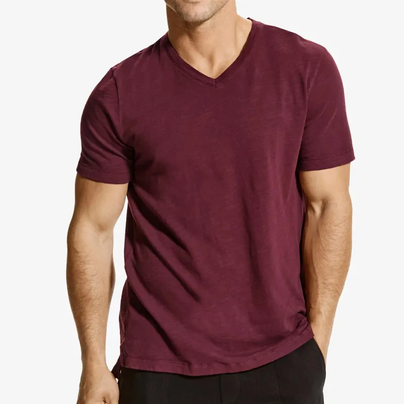 Factory High Quality Short Sleeve V-Neck Tops Mens Training Fashion Summer Straight Bottom T Shirt