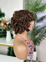 Wig SDD Quality Omotola Buatan Mesin, Rambut Keriting Mengembang 100% Rambut Asli Manusia, Kepadatan Penuh, 10 Inci