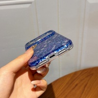 Nouvelle coque de téléphone bleue à paillettes fines et motif floral pour iPhone 18 Pro Max 17 16 15 Pro 14 13, style littéraire frais, protection intégrale