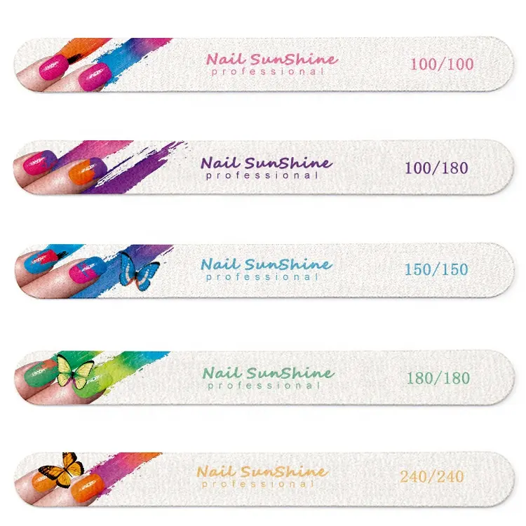 プリントロゴNailSunShineネイルファイルセット木製コア安いマニキュアファイルナチュラルネイルゼブラグッドサンドペーパーネイルリマ100/180