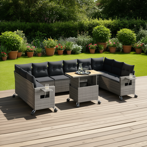 Ensemble de canapés de jardin en rotin gris, 6 places, pieds réglables, mobilier d'extérieur, design contemporain - Product Image 2