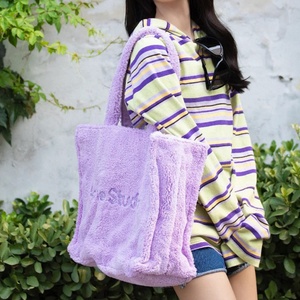 Waterproof Plush Tote <b>Bag</b> Custom Embroidery Logo <b>Large</b> Furry Shoulder <b>Bag</b> Travel <b>Beach</b> <b>Bag</b> With <b>Large</b> Capacity - Product Image 4