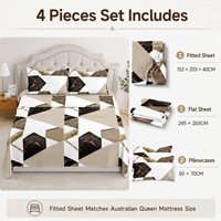 En stock : Parure de lit Queen 4 pièces, toucher coton, imprimée, drap-housse, motifs variés, Drap de lit en coton