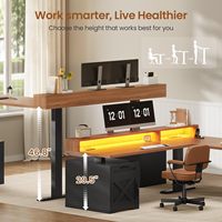 Bureau d'ordinateur portable convertible en forme de L de style farmhouse avec prise de courant intégrée, hauteur réglable, tiroirs de bureau de direction